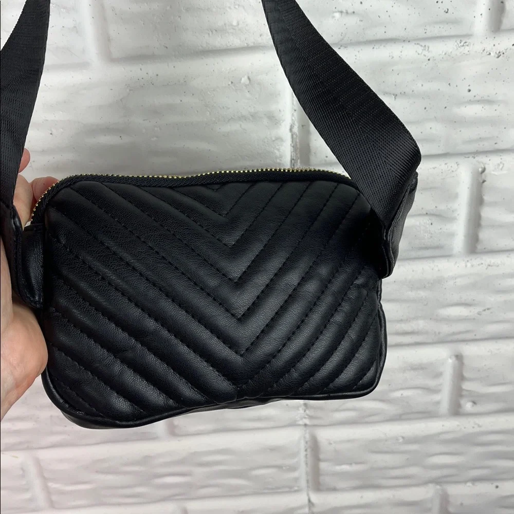 Unbranded Triple Zipper Quilted Vegan Faux Leather Black Belt Bag Fanny Pack
